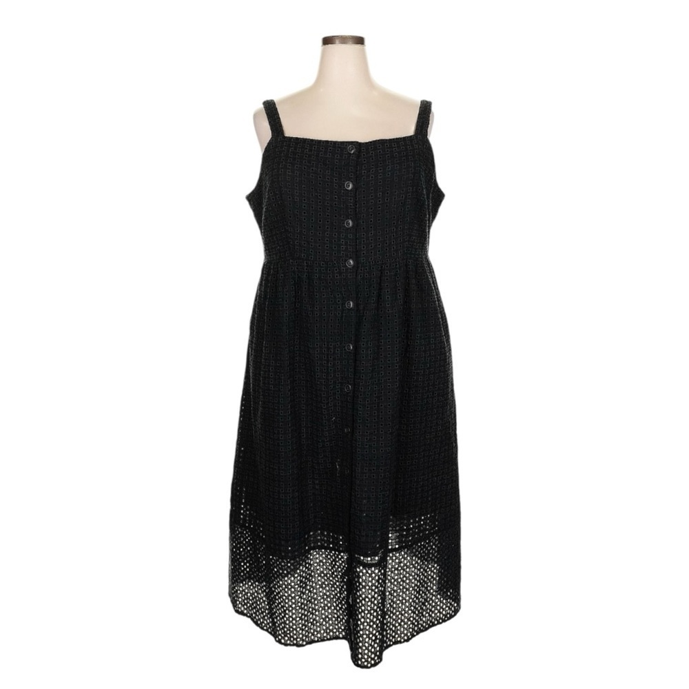 J.Crew Classic Button-Front Midi Sundress Black Eyelet Cotton 24 Plus Pockets